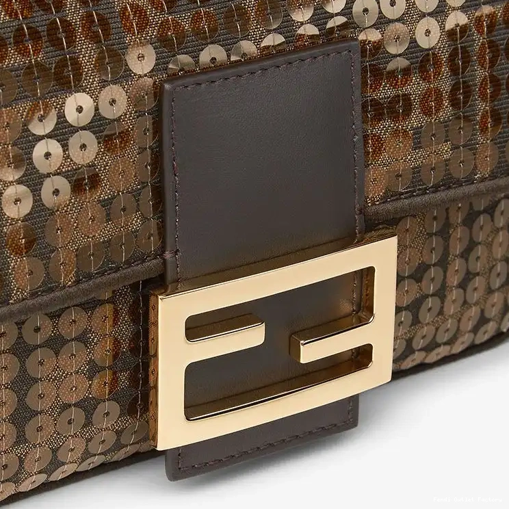 Cheap HOT Sequins Fabric Motif Fendi FF Baguette with Bag Brown Mini In 0522